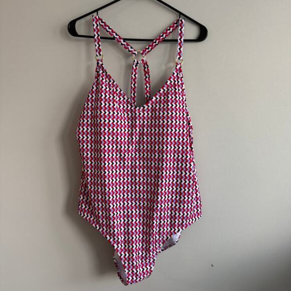Kona Sol One Piece Swim Suit Red White Blue Gold Hardware‎ USA Patriotic 18 NWT